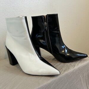 Chunky Heel Black & White Patent Leather Day-Vine Boots - Size 40